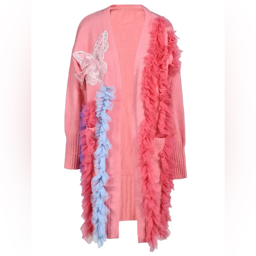 Tulle long cardigan sweater